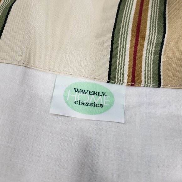 Waverly Cream Green Burgundy Striped Valance with beads 50" X 24" - Picture 2 of 4